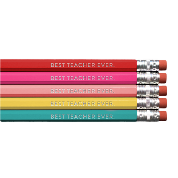 Huckleberry Letterpress - Best Teacher Ever Rainbow - Pencil Pack of 5: No. 2 Pencils