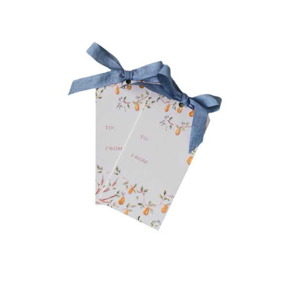 Pear Tree Gift Tags with Ribbon - Boxed Set of 8