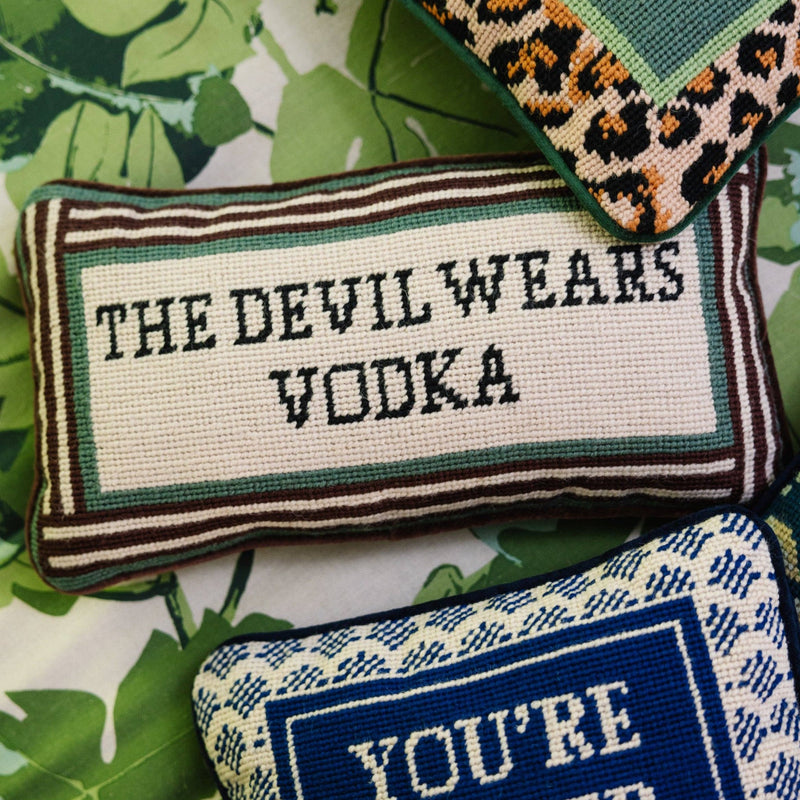 Furbish Studio - Devil Wears Vodka Needlepoint Pillow