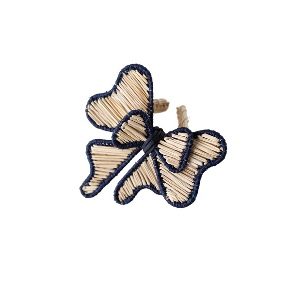 BOW STRAW NAPKIN RING- NAVY TIPPED