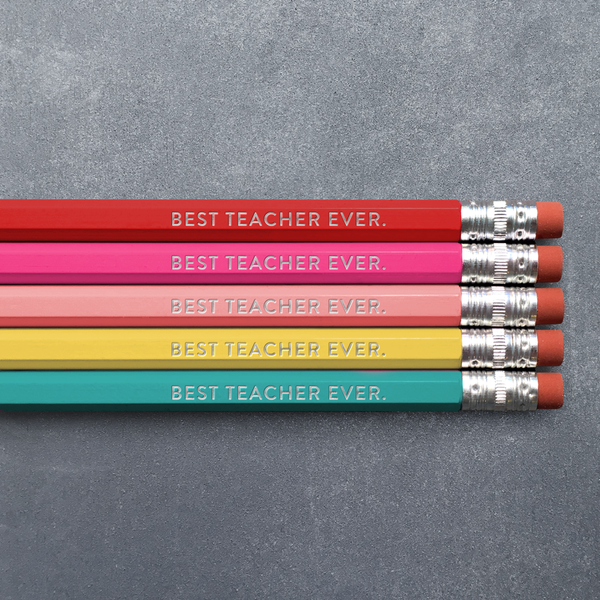 Huckleberry Letterpress - Best Teacher Ever Rainbow - Pencil Pack of 5: No. 2 Pencils