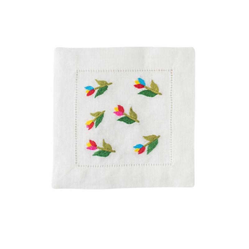 TULIPS COCKTAIL NAPKIN- WHITE