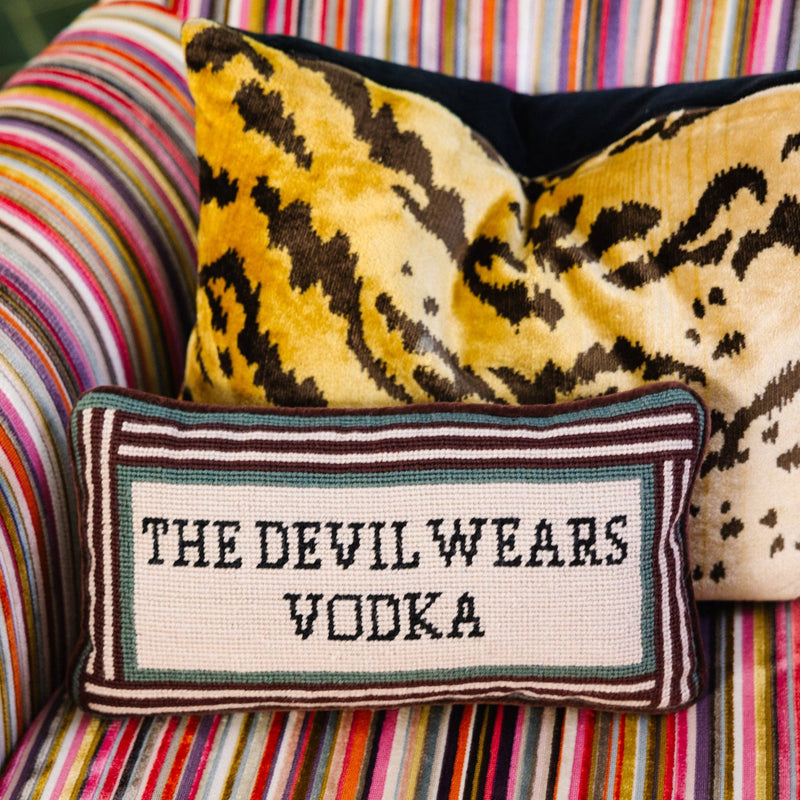 Furbish Studio - Devil Wears Vodka Needlepoint Pillow