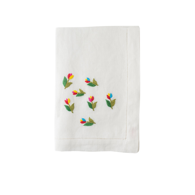 TULIPS DINNER NAPKIN- WHITE