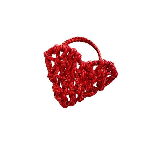 WOVEN HEART STRAW NAPKIN RING- RED