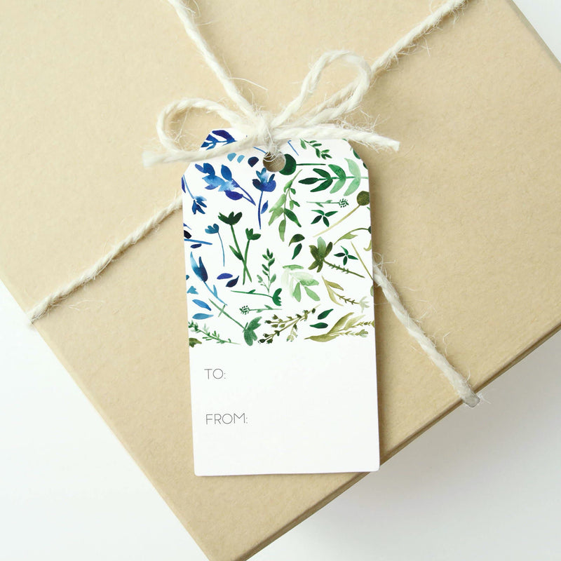 Blue and Green Floral Watercolor Gift Tags (Set of 6)