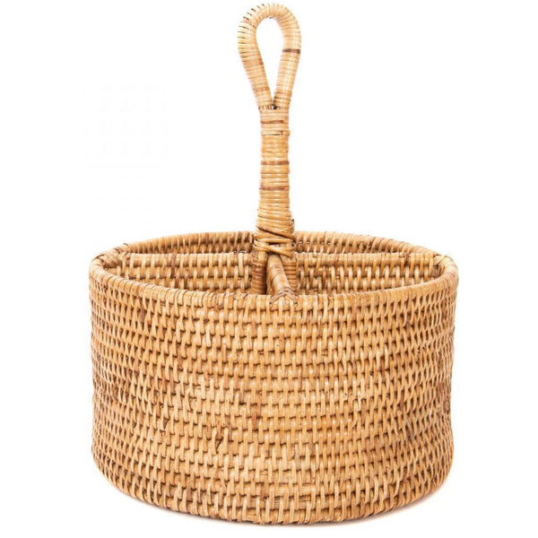 RATTAN 4 SECTION CADDY/ CUTLERY HOLDER