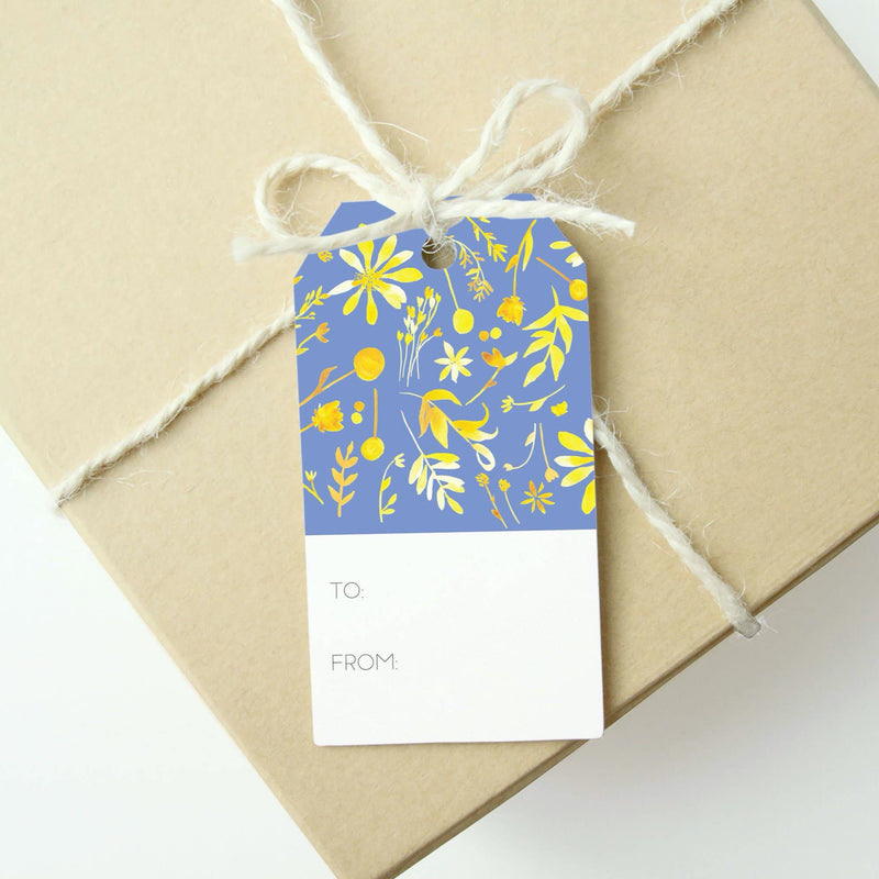 Blue and Yellow Floral Watercolor Gift Tags (Set of 6)