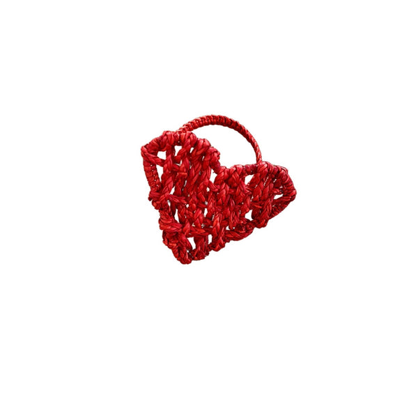 WOVEN HEART STRAW NAPKIN RING- RED